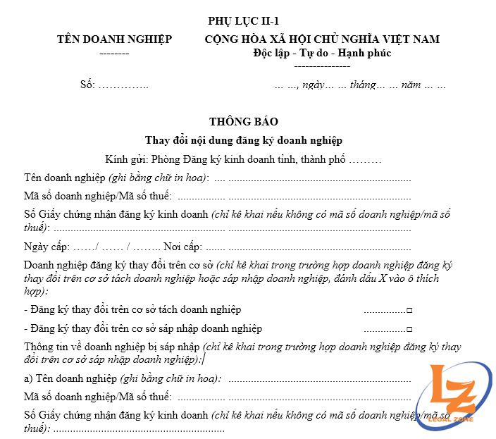 Thay đổi nội dung đăng ký doanh nghiệp