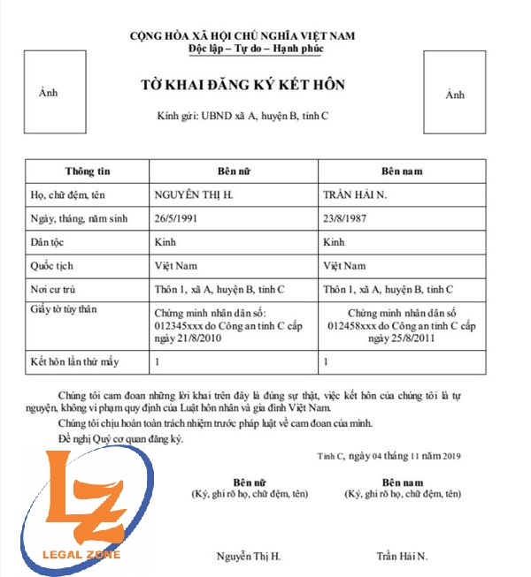 Cách điền tờ khai đăng ký kết hôn chuẩn nhất