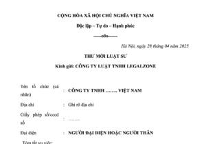 Mẫu thư mời luật sư tham khảo của Legalzone