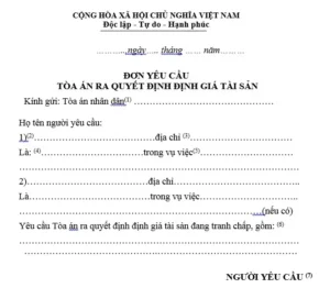 Đơn yêu cầu tòa án ra quyết định định giá tài sản
