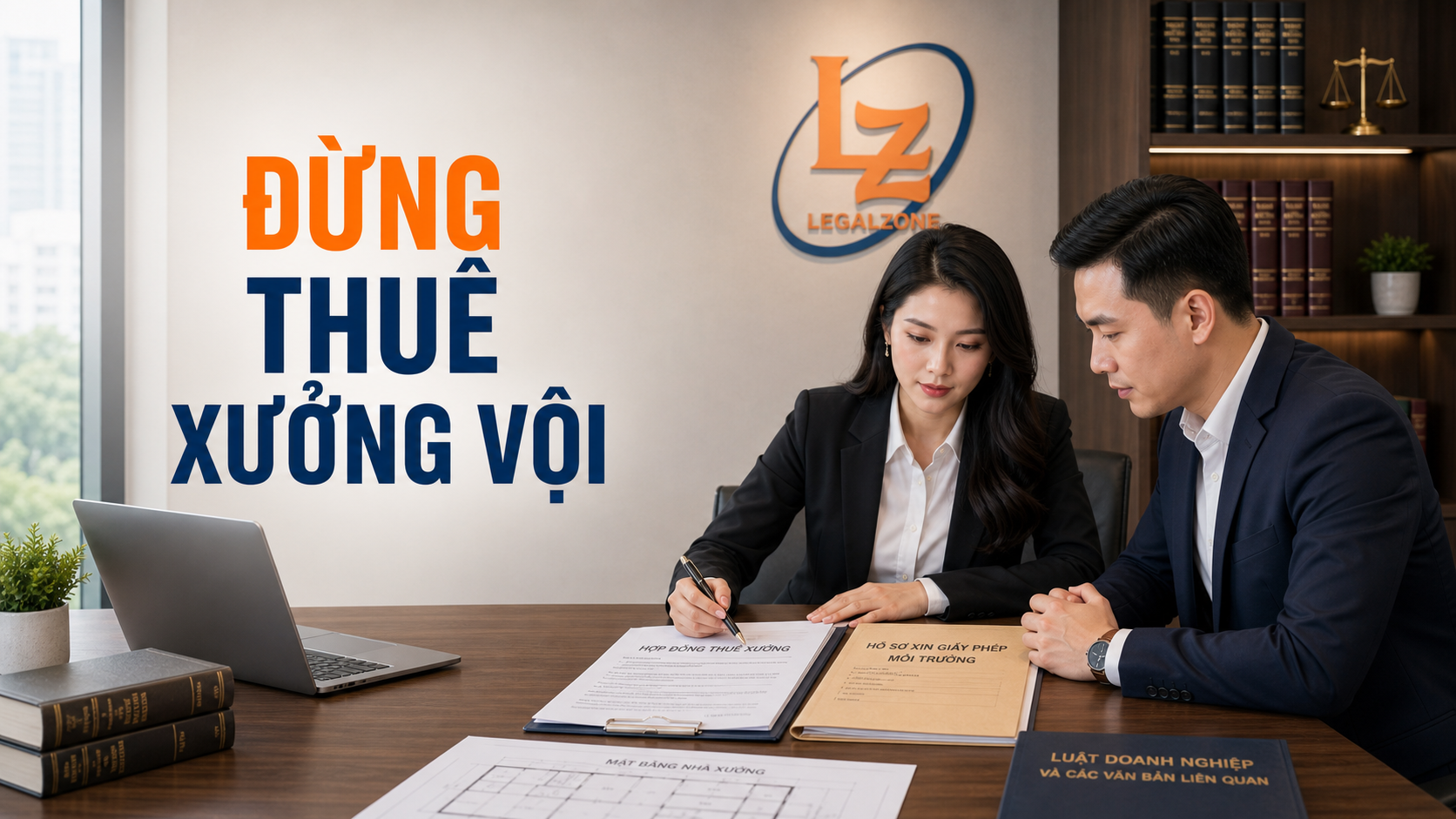 Chuyên viên LegalZone kiểm tra hợp đồng thuê xưởng và hồ sơ môi trường