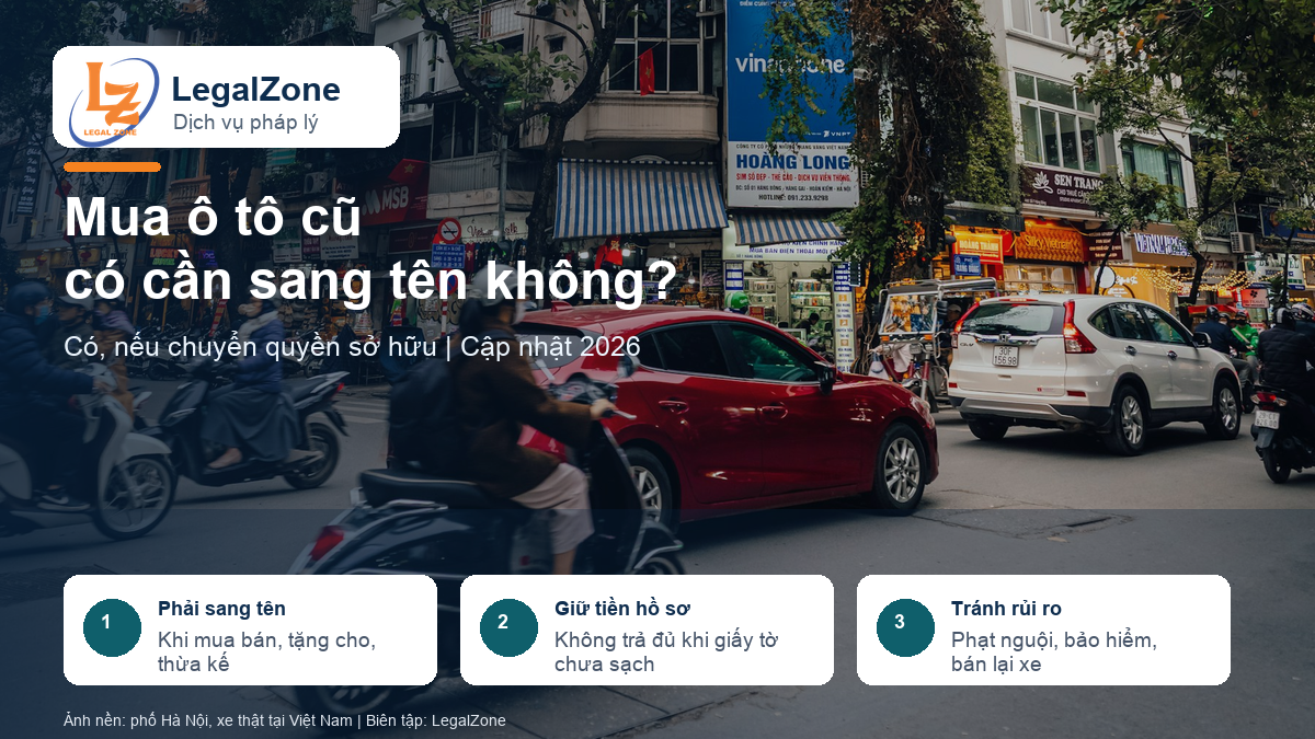 Mua xe ô tô cũ có cần sang tên không năm 2026 khi chuyển quyền sở hữu