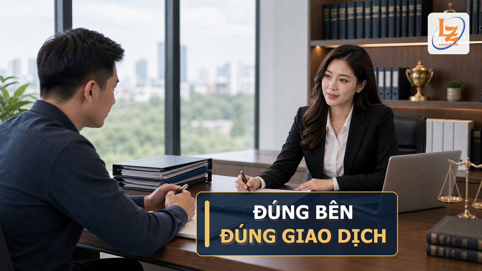 Chuyên viên LegalZone kiểm tra thông tin chủ thể và hồ sơ giao dịch với khách hàng doanh nghiệp