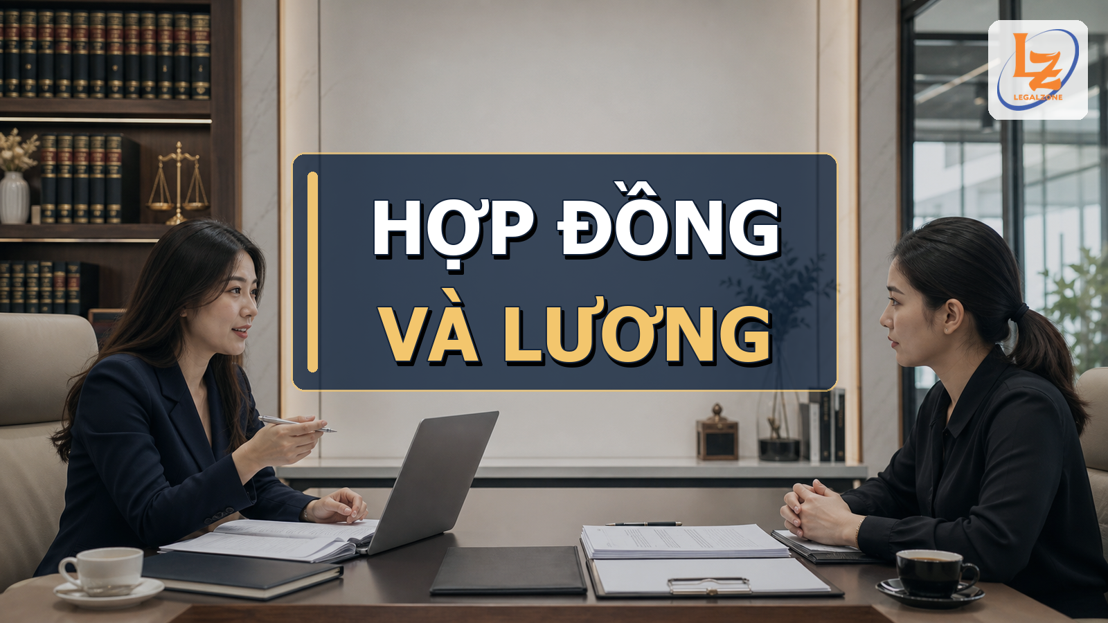 Chuyên viên LegalZone kiểm tra hợp đồng lao động, bảng lương và hồ sơ nhân sự trong văn phòng luật
