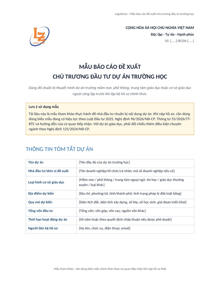 Ảnh chụp thật từ mẫu báo cáo đề xuất chủ trương đầu tư trường học DOCX