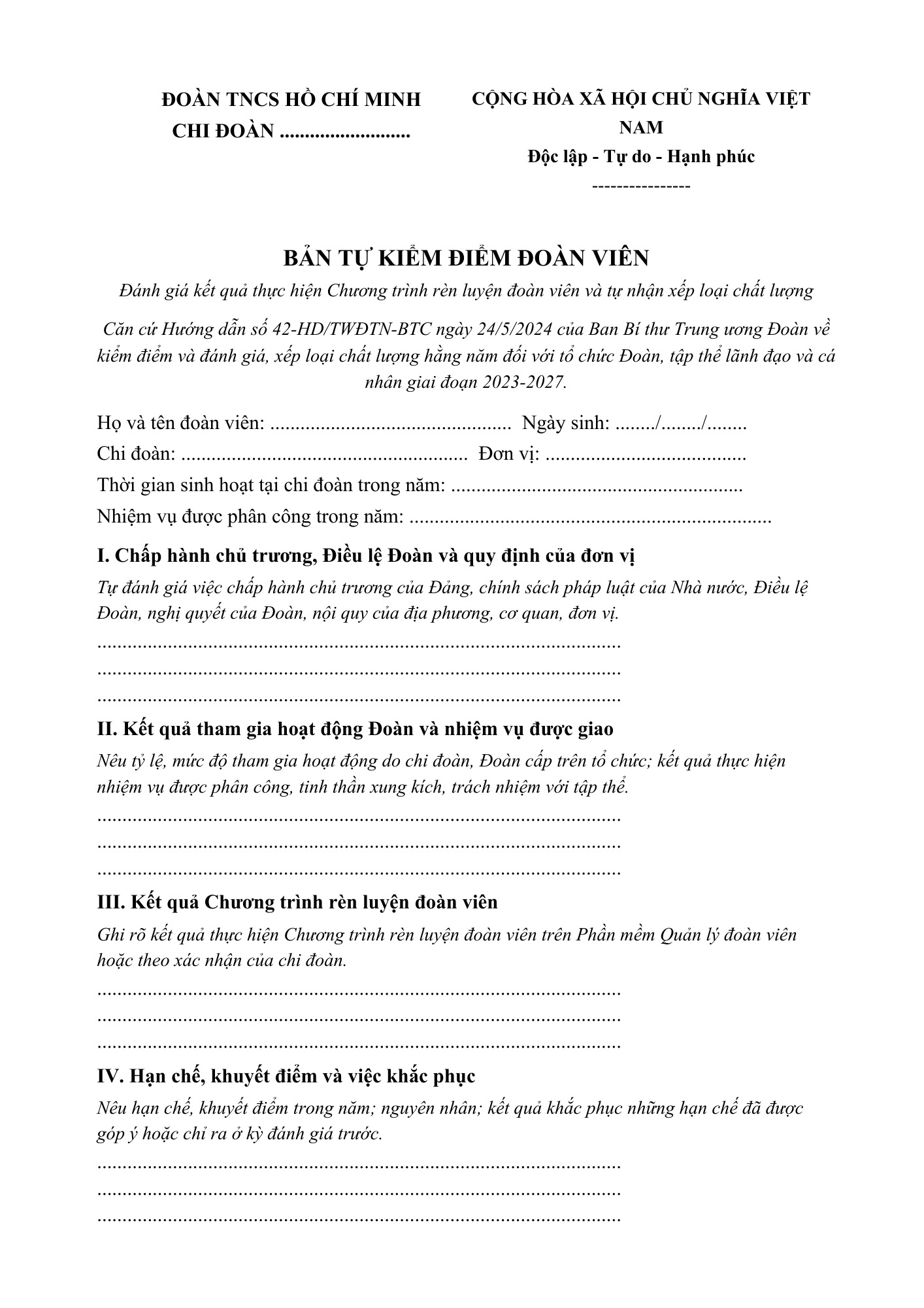 Ảnh chụp thật từ mẫu bản tự kiểm điểm đoàn viên file DOCX